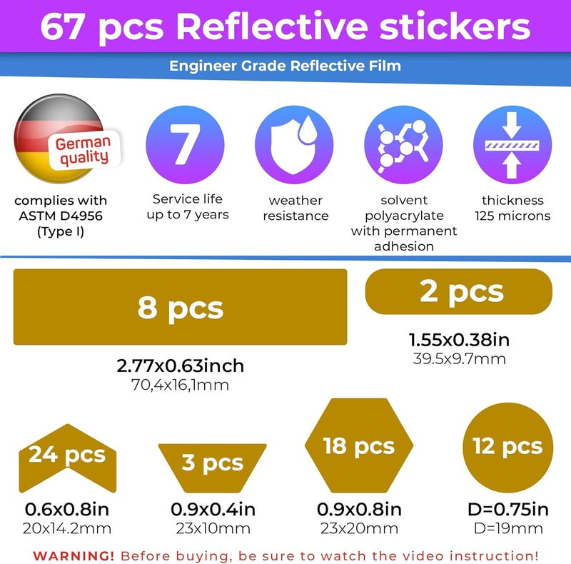 Loom Reflective Stickers | 67pc Engineer YLW | Reflective Stickers for Helmet, Bike, Motorcycle, Hard Hat | Waterproof Reflectors for Car, Trailer | Bike Reflectors for Night Riding - Image 3